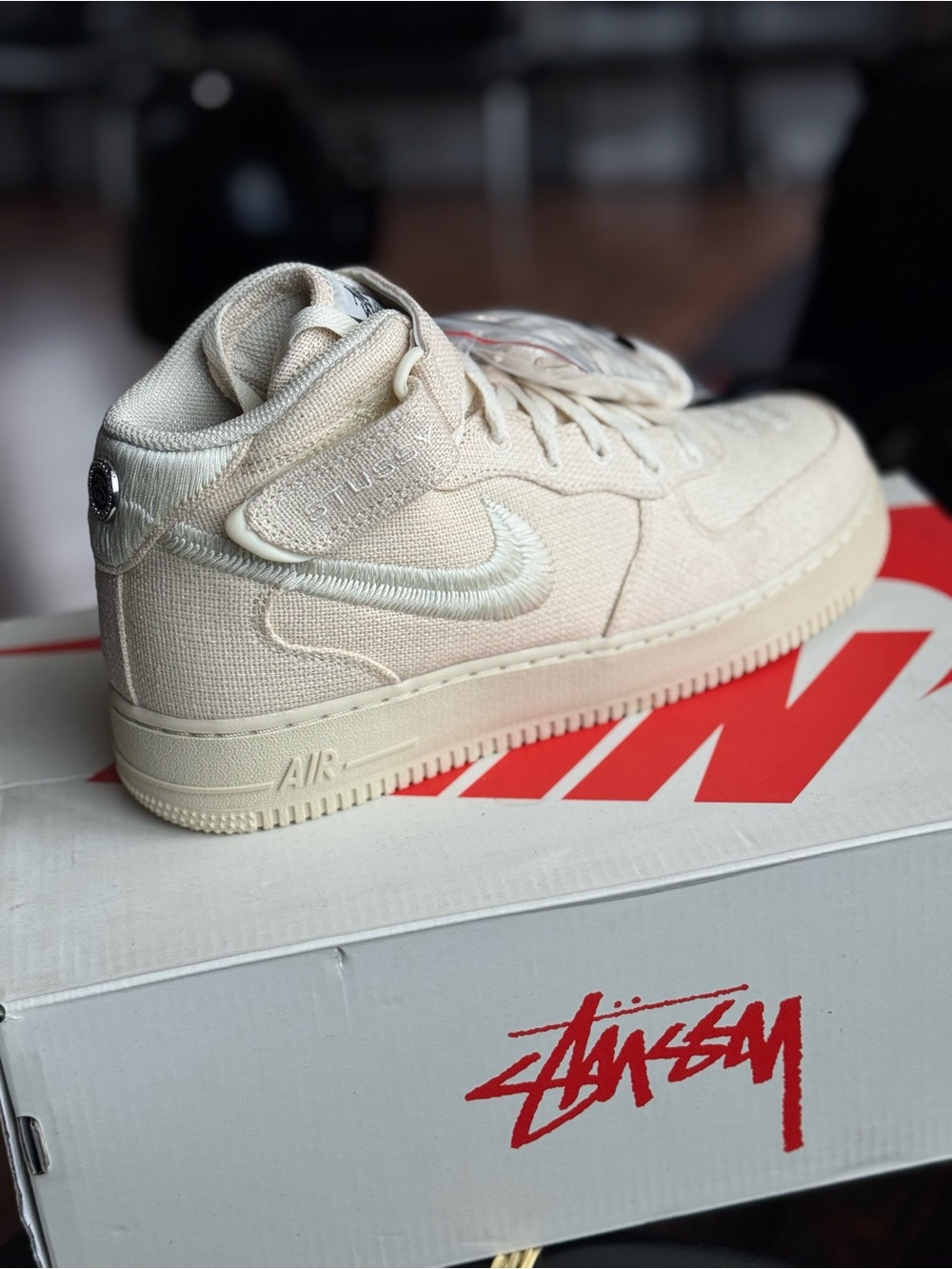 Stussy Nike Air Force 1 Low Cream Canvas Sneaker